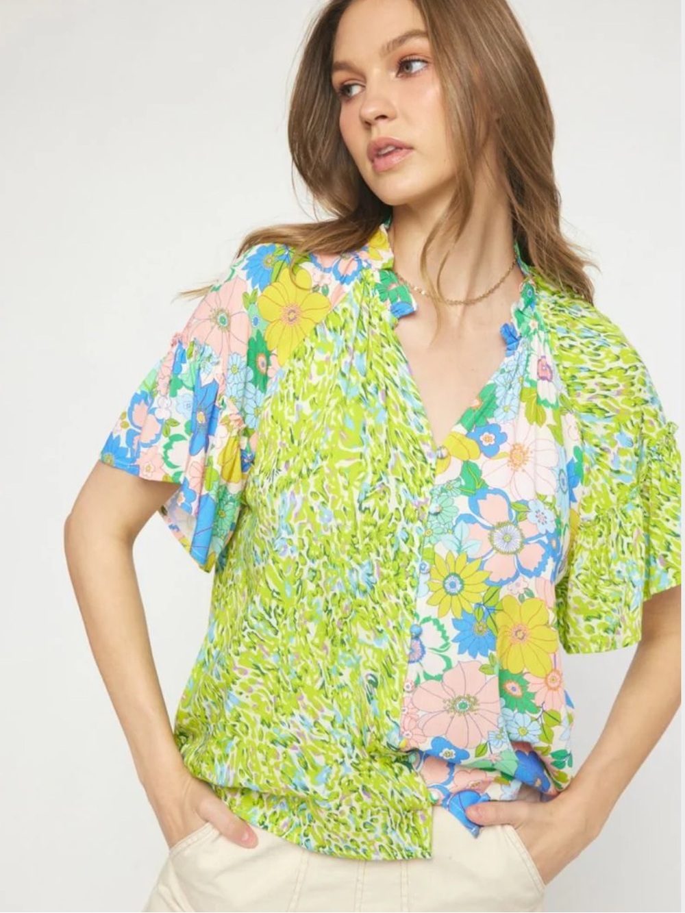 Entro Mixed Print Floral Blouse